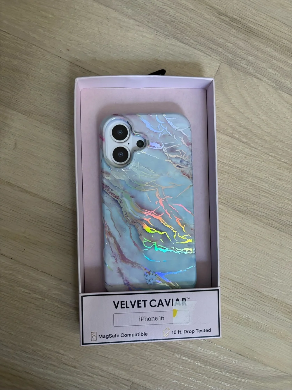 iPhone 16 Velvet Caviar Shiny Marble Case - White with Pastel Accents - NWT
